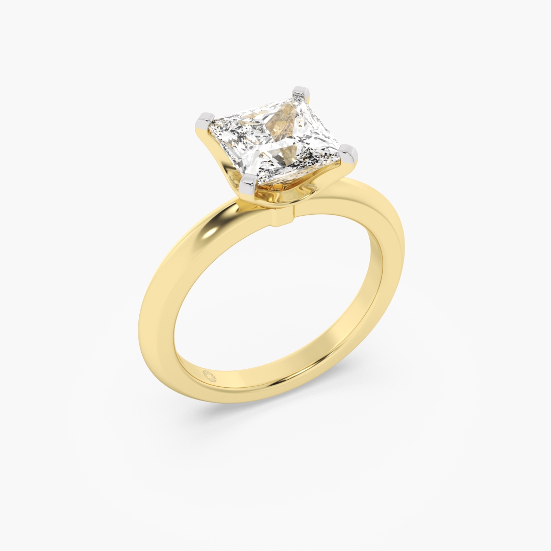 2.09 carat lab grown diamond solitaire ring in 18KT yellow gold, worn on model